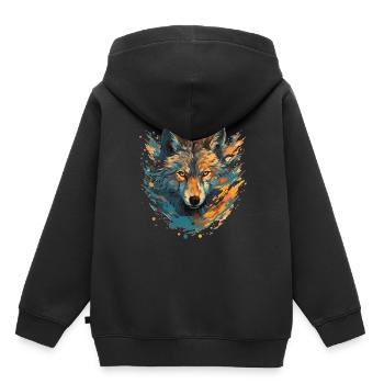 Künstlerisches Wolfsporträt - Kinder Premium Organic Hoodie - Schwarz - Hinten - AI Model Kid Male (0cm)