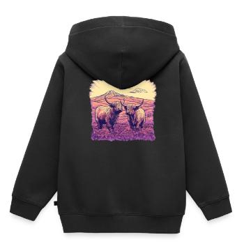 Rustic Scottish Highland cow landscape and - Kids Premium Organic Hoodie - black - Back - AI Model Kid Male (0cm)