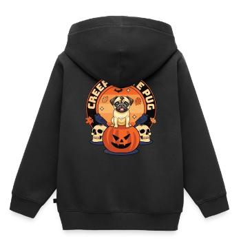 Carlin mignon effrayant - Halloween canine étrange - Sweat Premium à capuche enfant bio - noir - Dos - AI Model Kid Male (0cm)
