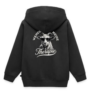Wandern Ist Meine Therapie - Hiking Ziege Motiv - Kinder Premium Organic Hoodie - Schwarz - Hinten - AI Model Kid Male (0cm)
