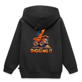 Glückszahl 7 Bagger Geburtstagsdesign Für Kinder - Kinder Premium Organic Hoodie - Schwarz - Hinten - AI Model Kid Male (0cm)