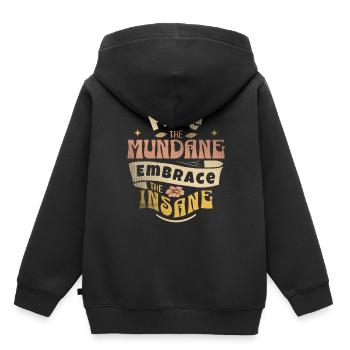 Fliehe Dem Alltäglichen, Umarme Das Wahnsinnige – - Kinder Premium Organic Hoodie - Schwarz - Hinten - AI Model Kid Male (0cm)