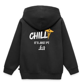 Chill, It’s Just Pt – Humorvoller Ansatz - Kinder Premium Organic Hoodie - Schwarz - Hinten - AI Model Kid Male (0cm)
