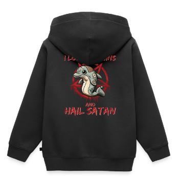 J’aime les dauphins et je salue Satan Gothique Metal Ocean - Sweat Premium à capuche enfant bio - noir - Dos - AI Model Kid Male (0cm)
