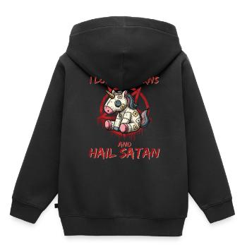 J’aime les licornes et je salue Satan Heavy Metal Gothique - Sweat Premium à capuche enfant bio - noir - Dos - AI Model Kid Male (0cm)