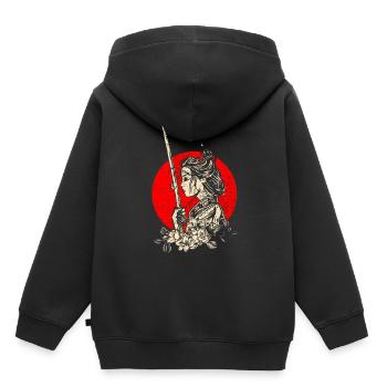 Guerrier japonais - Sweat Premium à capuche enfant bio - noir - Dos - AI Model Kid Male (0cm)