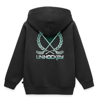 Unihockey - Kinder Premium Organic Hoodie - Schwarz - Hinten - AI Model Kid Male (0cm)
