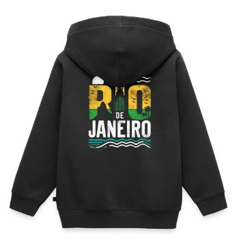 Rio de Janeiro, Brésil - Sweat Premium à capuche enfant bio - noir - Dos - AI Model Kid Male (0cm)