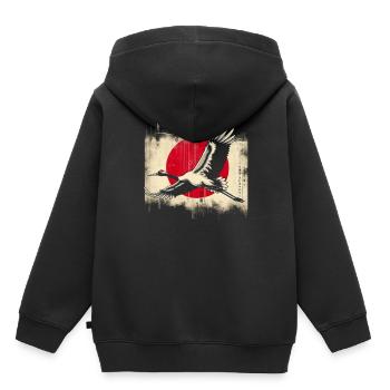 Drapeau de la grue japonaise - Sweat Premium à capuche enfant bio - noir - Dos - AI Model Kid Male (0cm)