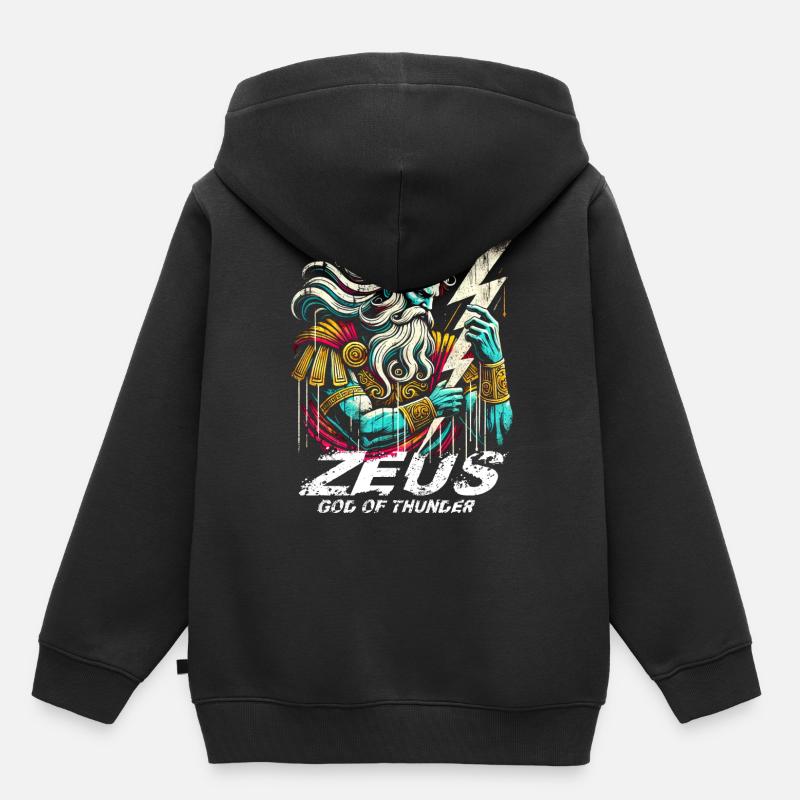Zeus, dieu grec du tonnerre - Sweat Premium à capuche enfant bio - noir