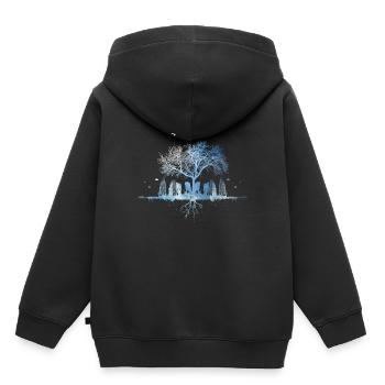 Sky nature city tree skyscraper bird roots - Kids Premium Organic Hoodie - black - Back - AI Model Kid Male (0cm)