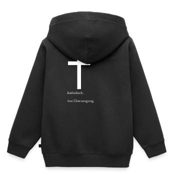 Catholique. Par conviction. - Sweat Premium à capuche enfant bio - noir - Dos - AI Model Kid Male (0cm)