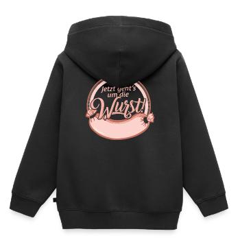 Jetzt geht´s um die Wurst Sprüche Witz Spruch - Kinder Premium Organic Hoodie - Schwarz - Hinten - AI Model Kid Male (0cm)