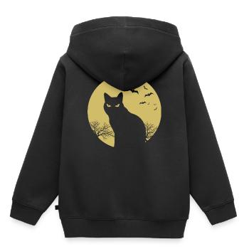 halloween chat lune - Sweat Premium à capuche enfant bio - noir - Dos - AI Model Kid Male (0cm)