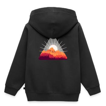Lever du soleil dans les montagnes avec une volée d'oiseaux - Sweat Premium à capuche enfant bio - noir - Dos - AI Model Kid Male (0cm)