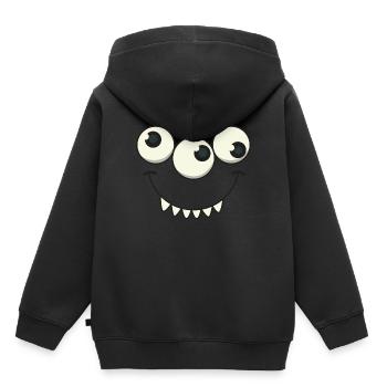 Monstre halloween cadeau yeux dessin animé enfants - Sweat Premium à capuche enfant bio - noir - Dos - AI Model Kid Male (0cm)