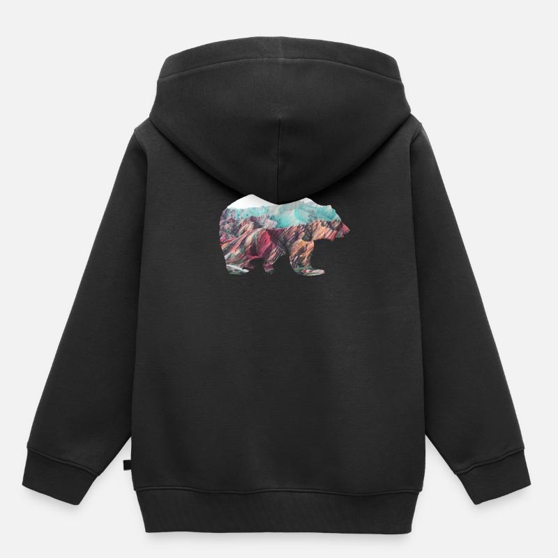 Fond de montagnes de montagnes de l'ours Idée de cadeau - Sweat Premium à capuche enfant bio - noir