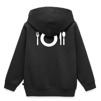 Couteau à fourchette fourchette cuillère assiette cadeau - Sweat Premium à capuche enfant bio - noir - Dos - AI Model Kid Male (0cm)