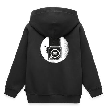 Kamera Stencil schwarz Geschenk - Kinder Premium Organic Hoodie - Schwarz - Hinten - AI Model Kid Male (0cm)
