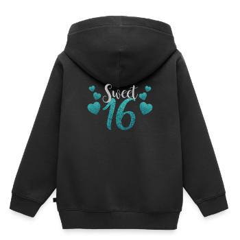 Cadeau d'anniversaire sucré seize ans - Sweat Premium à capuche enfant bio - noir - Dos - AI Model Kid Male (0cm)