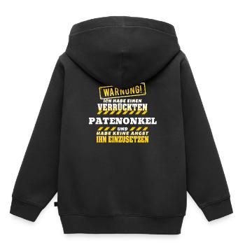 Cadeau pour les enfants avec un parrain fou ;-) - Sweat Premium à capuche enfant bio - noir - Dos - AI Model Kid Male (0cm)