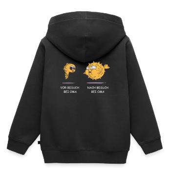Essen bei Oma Kugelfisch Großmutter Großvater - Kinder Premium Organic Hoodie - Schwarz - Hinten - AI Model Kid Male (0cm)