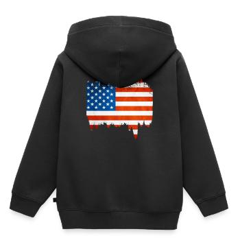 USA - Kinder Premium Organic Hoodie - Schwarz - Hinten - AI Model Kid Male (0cm)