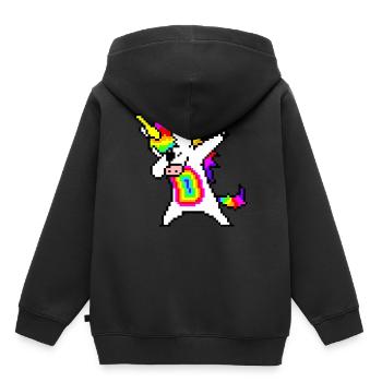 Licorne arc-en-ciel pixelart - Sweat Premium à capuche enfant bio - noir - Dos - AI Model Kid Male (0cm)