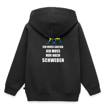 J’ai besoin d’aller à SUÈDE Sverige Orignal cadeau - Sweat Premium à capuche enfant bio - noir - Dos - AI Model Kid Male (0cm)