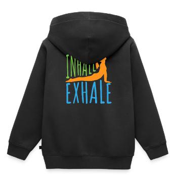 Yoga Einatmen Ausatmen - Geschenkidee - Kinder Premium Organic Hoodie - Schwarz - Hinten - AI Model Kid Male (0cm)