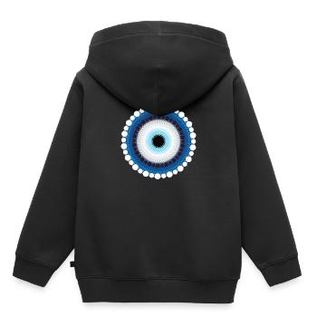 NAZAR BONCUK - BLUE EYE Points de symbole de protection - Sweat Premium à capuche enfant bio - noir - Dos - AI Model Kid Male (0cm)