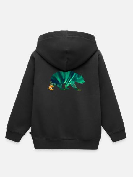 Ours polaire, aurores boréales - Sweat Premium à capuche enfant bio - noir