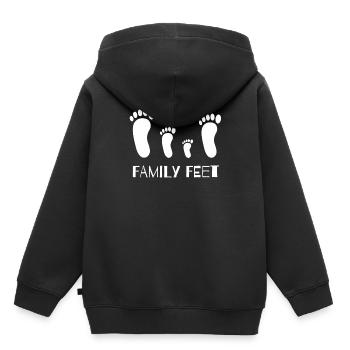 Cadeau Enfants Empreinte Famille Pieds - Sweat Premium à capuche enfant bio - noir - Dos - AI Model Kid Male (0cm)