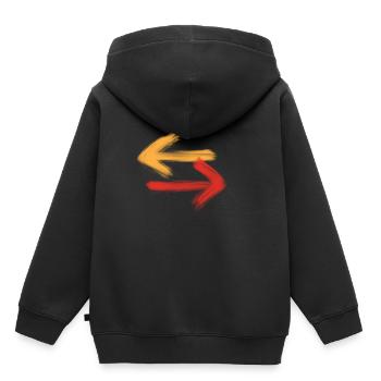 Pfeile in Richtung Rechts und Links / Gelb - Rot - Kinder Premium Organic Hoodie - Schwarz - Hinten - AI Model Kid Male (0cm)