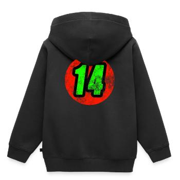 Trendiges Zahlenlogo Nummer 14 T-Shirt - Kinder Premium Organic Hoodie - Schwarz - Hinten - AI Model Kid Male (0cm)