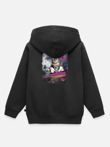 Weltraum Katze - Kinder Premium Organic Hoodie - Schwarz
