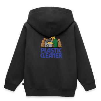 Nettoyant plastique déchets plastiques protection de l'environnement - Sweat Premium à capuche enfant bio - noir - Dos - AI Model Kid Male (0cm)
