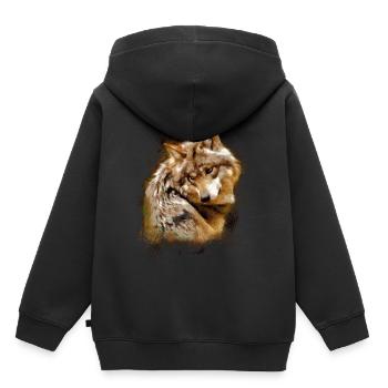 Loup gris mexicain espèce en voie de disparition - Sweat Premium à capuche enfant bio - noir - Dos - AI Model Kid Male (0cm)
