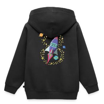 Fusée 8e anniversaire 8 ans Voyage dans l'espace Vaisseau spatial - Sweat Premium à capuche enfant bio - noir - Dos - AI Model Kid Male (0cm)