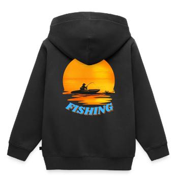 Fisch-Angriff - Kinder Premium Organic Hoodie - Schwarz - Hinten - AI Model Kid Male (0cm)