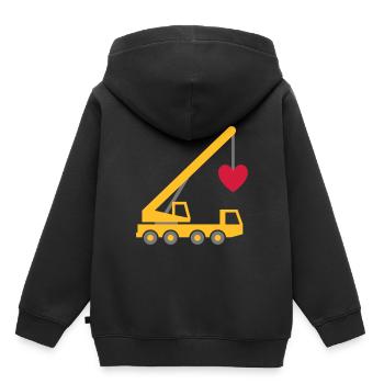 ★ Designfarben änderbar ★ Fahrzeugkran mit Herz - Kinder Premium Organic Hoodie - Schwarz - Hinten - AI Model Kid Male (0cm)