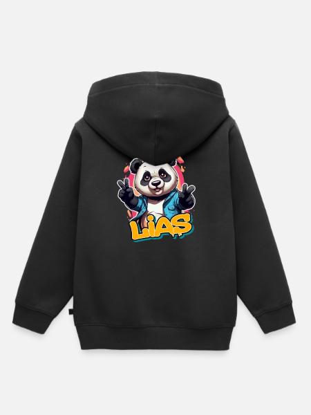 LIAS - Schöner Jungen Name mit coolem Panda - Kinder Premium Organic Hoodie - Schwarz
