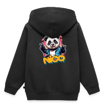 NICO - Beau nom de garçon avec Cool Panda - Sweat Premium à capuche enfant bio - noir - Dos - AI Model Kid Male (0cm)