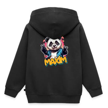 MAXIM - Schöner Jungen Name mit coolem Panda - Kinder Premium Organic Hoodie - Schwarz - Hinten - AI Model Kid Male (0cm)