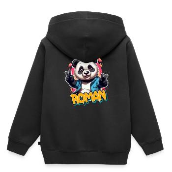 ROMAN - Beau nom de garçon avec un panda cool - Sweat Premium à capuche enfant bio - noir - Dos - AI Model Kid Male (0cm)