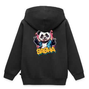 SASHA - Schöner Jungen Name mit coolem Panda - Kinder Premium Organic Hoodie - Schwarz - Hinten - AI Model Kid Male (0cm)