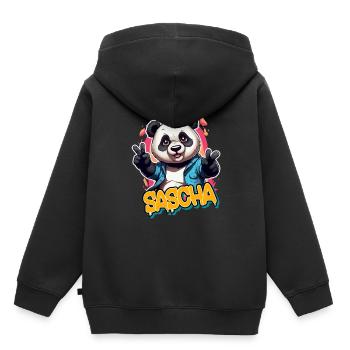 SASCHA - Beau prénom de garçon avec panda cool - Sweat Premium à capuche enfant bio - noir - Dos - AI Model Kid Male (0cm)