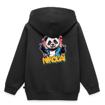 NIKOLAI - Handsome boy name with cool panda - Kids Premium Organic Hoodie - black - Back - AI Model Kid Male (0cm)