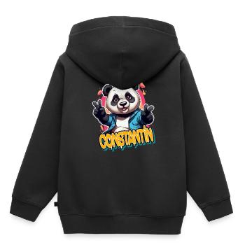 CONSTANTIN - Handsome Boy Name with Cool Panda - Kids Premium Organic Hoodie - black - Back - AI Model Kid Male (0cm)