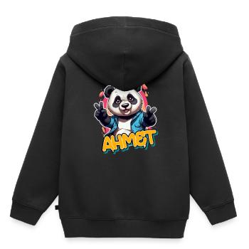 AHMET - Beau nom de garçon avec Panda cool - Sweat Premium à capuche enfant bio - noir - Dos - AI Model Kid Male (0cm)